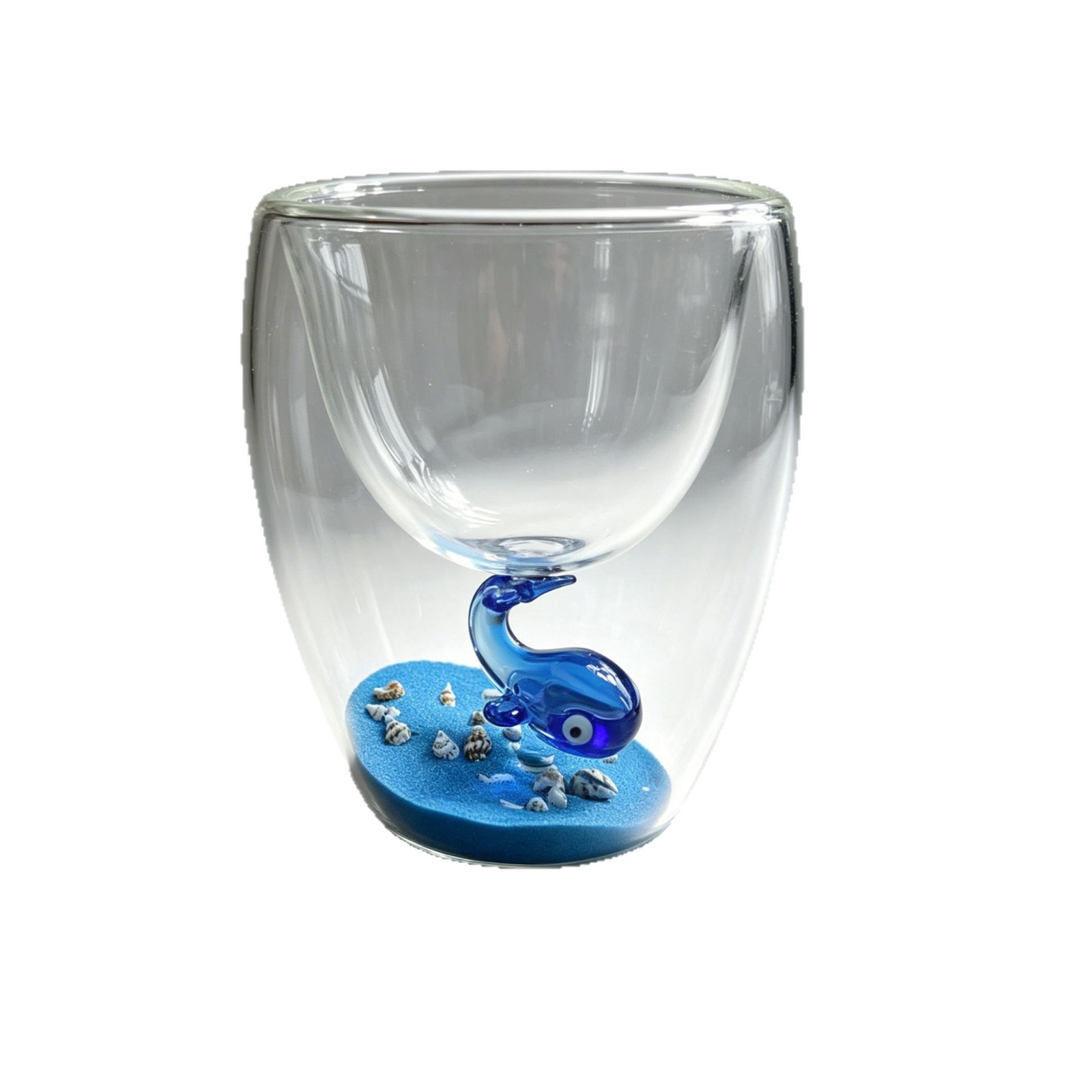 Creatieve dubbelwandige glazen beker met 3D-zeewalvisinzet