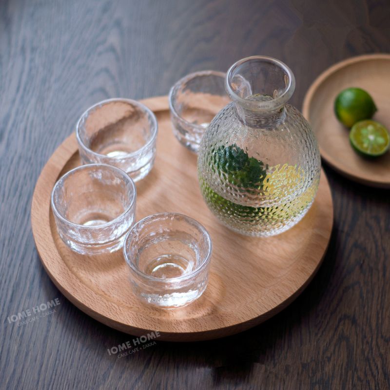 Japanse Sake-flessenset van glas met hamerpatroon