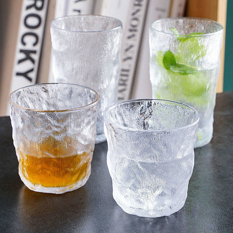 Glazen beker in Japanse stijl, huishoudelijke gletsjerbeker, waterbeker met gehamerde textuur.