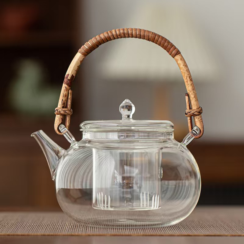 Grote capaciteit bamboe rotan glazen handvat pot